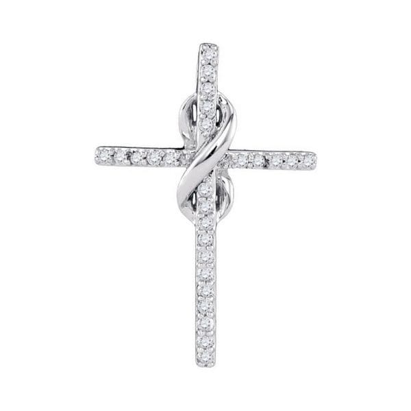 10kt White Gold  Round Diamond Cross Religious Pendant 1/4 Cttw