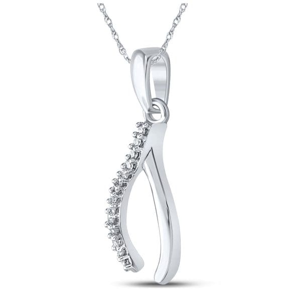 Sterling Silver  Round Diamond Lucky Wishbone Pendant 1/20 Cttw - Image 2