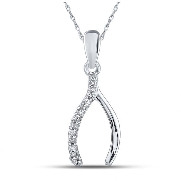 Sterling Silver  Round Diamond Lucky Wishbone Pendant 1/20 Cttw