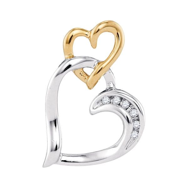 10kt Two-tone White Yellow Gold  Round Diamond Heart Pendant .03 Cttw