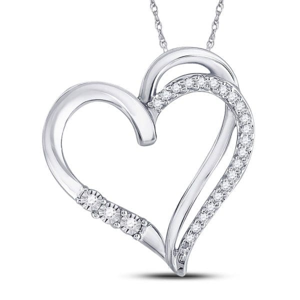 10kt White Gold  Round Diamond Open-center Heart Pendant 1/10 Cttw