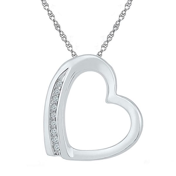 Sterling Silver  Round Diamond Heart Pendant .03 Cttw