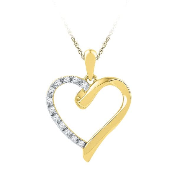 10kt Yellow Gold  Round Diamond Heart Pendant 1/20 Cttw