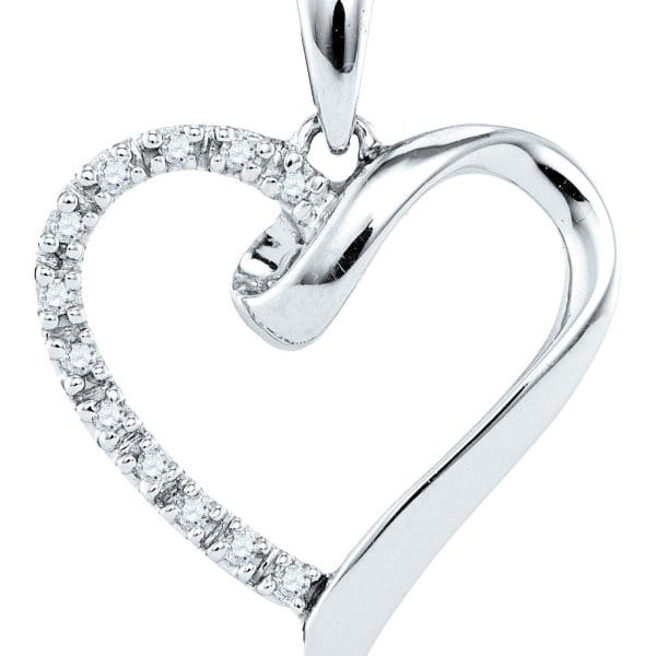 Sterling Silver  Round Diamond Heart Pendant 1/20 Cttw