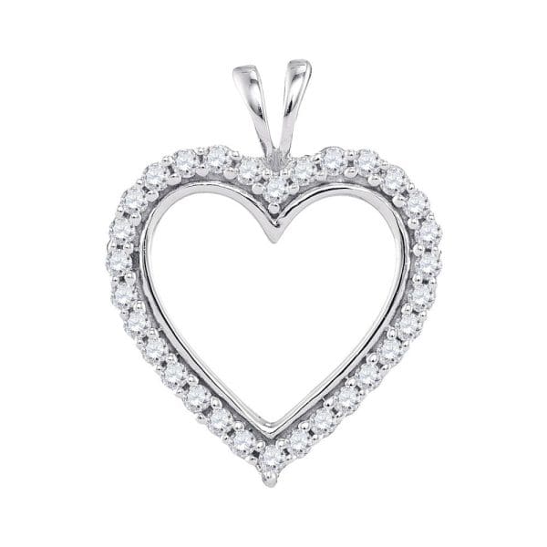 10kt White Gold  Round Diamond Heart Outline Pendant 1/4 Cttw