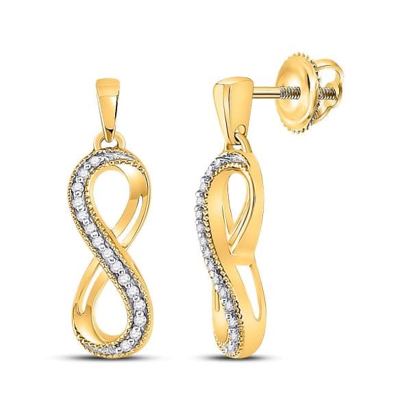 10kt Yellow Gold  Round Diamond Infinity Dangle Earrings 1/10 Cttw