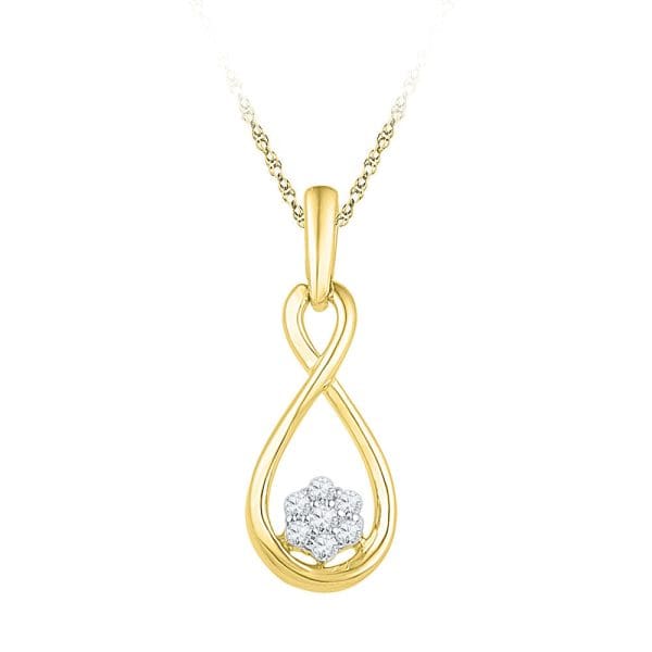 10kt Yellow Gold  Round Diamond Infinity Cluster Pendant 1/8 Cttw