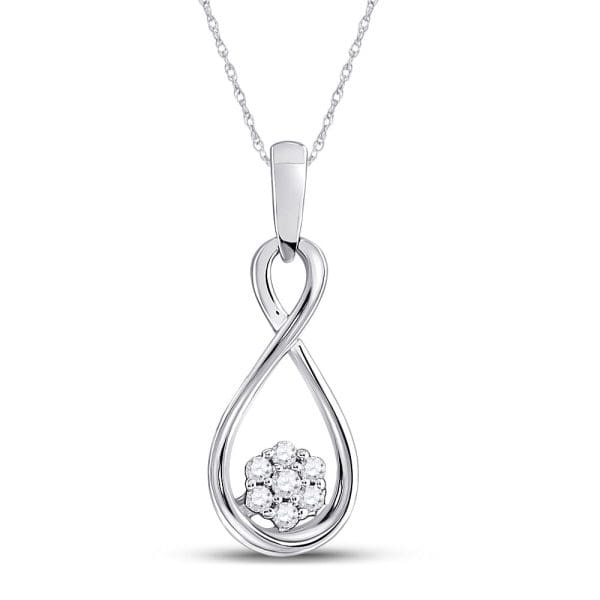 10kt White Gold  Round Diamond Infinity Cluster Pendant 1/8 Cttw