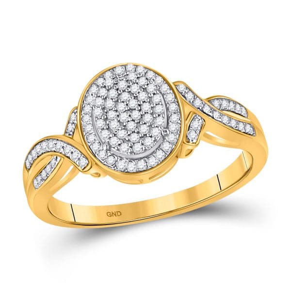 10kt Yellow Gold  Round Diamond Oval Cluster Ring 1/4 Cttw