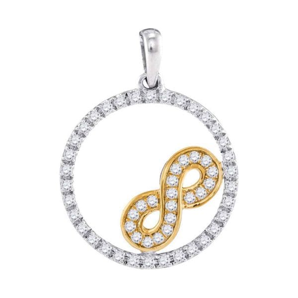 10kt Two-tone Gold  Round Diamond Infinity Circle Pendant 1/4 Cttw