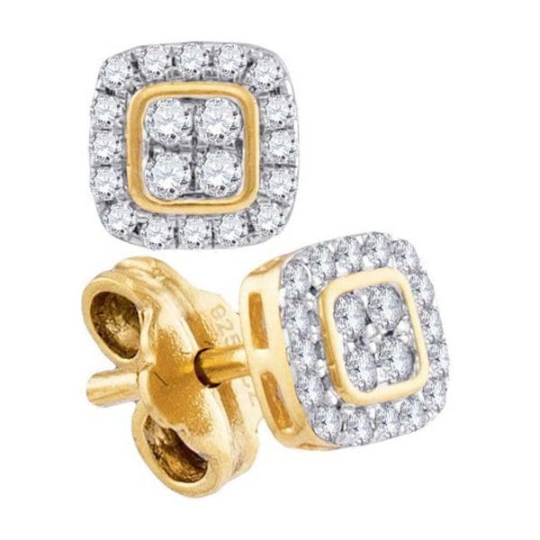 10kt Yellow Gold  Round Diamond Square Cluster Stud Earrings 1/5 Cttw