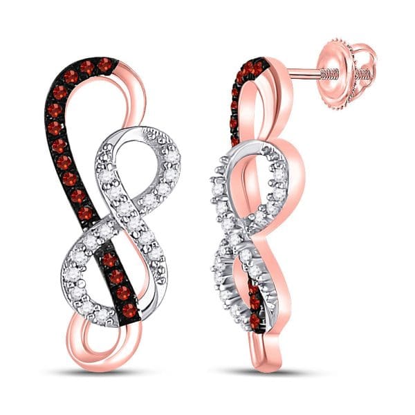 10kt Rose Gold  Round Red Color Enhanced Diamond Infinity Earrings 1/6 Cttw