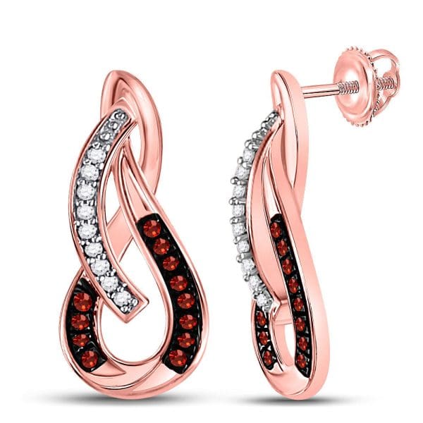 10kt Rose Gold  Round Red Color Enhanced Diamond Fashion Earrings 1/10 Cttw