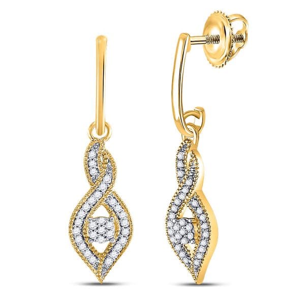 10kt Yellow Gold  Round Diamond Cluster Dangle Earrings 1/6 Cttw