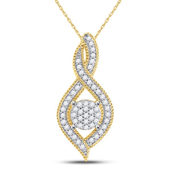 10kt Yellow Gold  Round Diamond Nested Cluster Pendant 1/6 Cttw