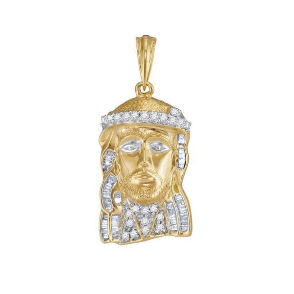 10kt Yellow Gold His Round Diamond Jesus Charm Pendant 1/2 Cttw