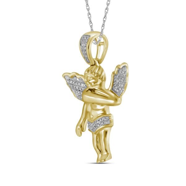 10k Yellow Gold His Diamond Polished 3D Guardian Angel Cub Charm Pendant 1/6 Cttw - Image 2