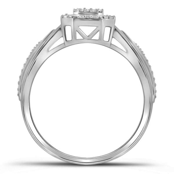 10kt White Gold  Round Diamond Square Frame Cluster Tapered Shank Ring 1/10 Cttw - Image 2