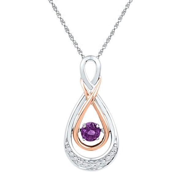 10kt Two-tone Gold  Round Lab-Created Amethyst Teardrop Pendant 1/4 Cttw