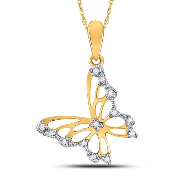 10kt Yellow Gold  Round Diamond Butterfly Bug Pendant 1/20 Cttw