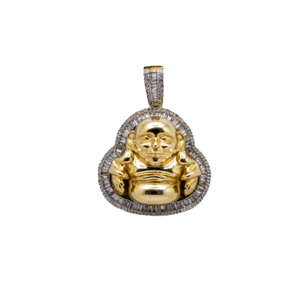 Baguette Buddha Diamond Pendant - 10K Gold - Free Hollow Rope Chain