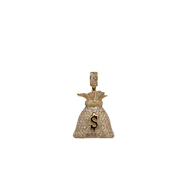 Money Bag Diamond Pendant - 10K Gold - Free Hollow Rope Chain