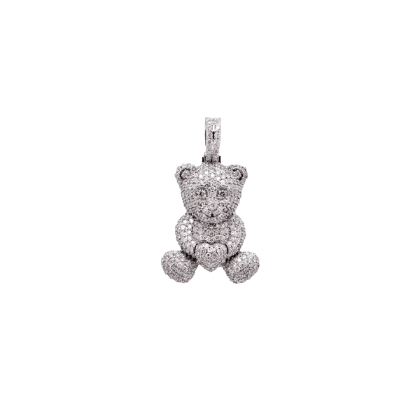 Teddy Bear Diamond Pendant - 10K Gold - Free Hollow Rope Chain