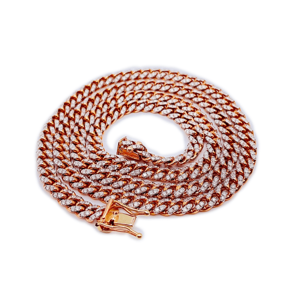 Round Diamond Cuban Link Chain Necklace - 10K Rose Gold - Image 3