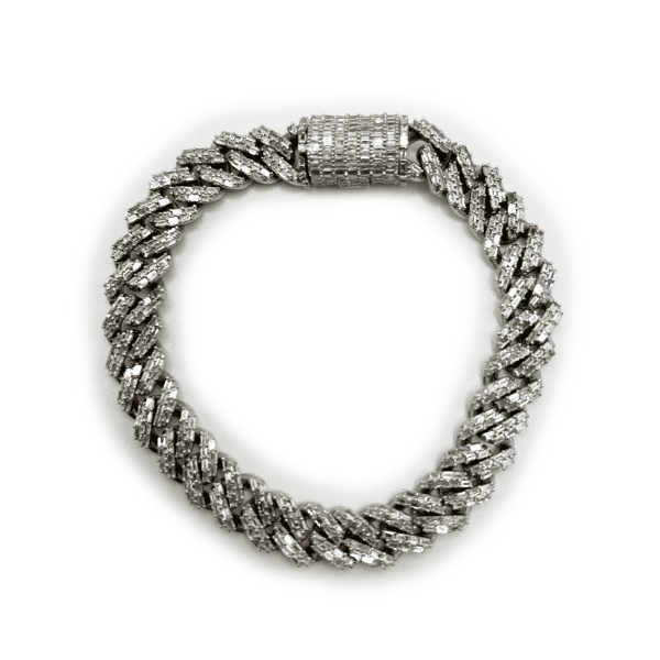 Baguette Diamond Cuban Bracelet - 10K White Gold