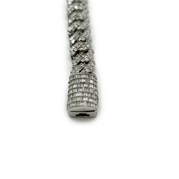 Baguette Diamond Cuban Bracelet - 10K White Gold - Image 3